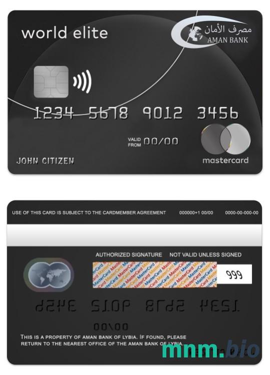 Libya Aman Bank mastercard świat elita karta przykład w formacie PSD